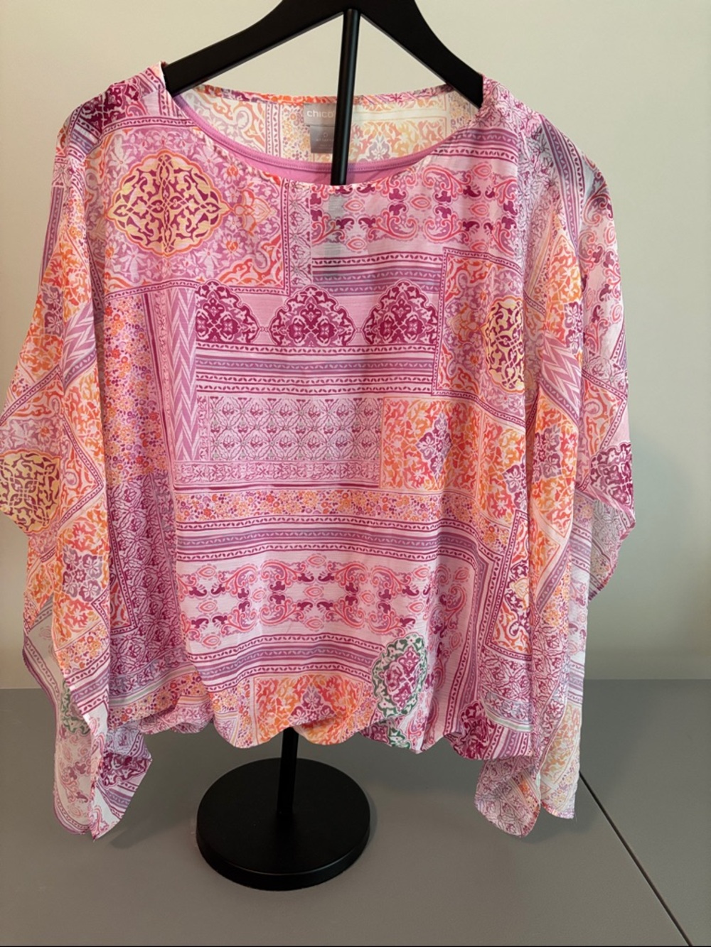 Chico's Pink & Orange Print Dolman Top
